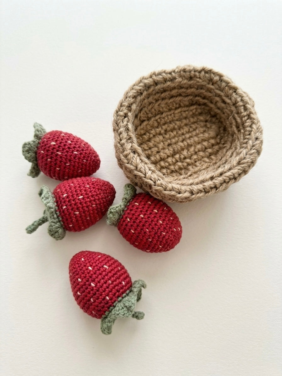 4 Erdbeeren mit Körbchen