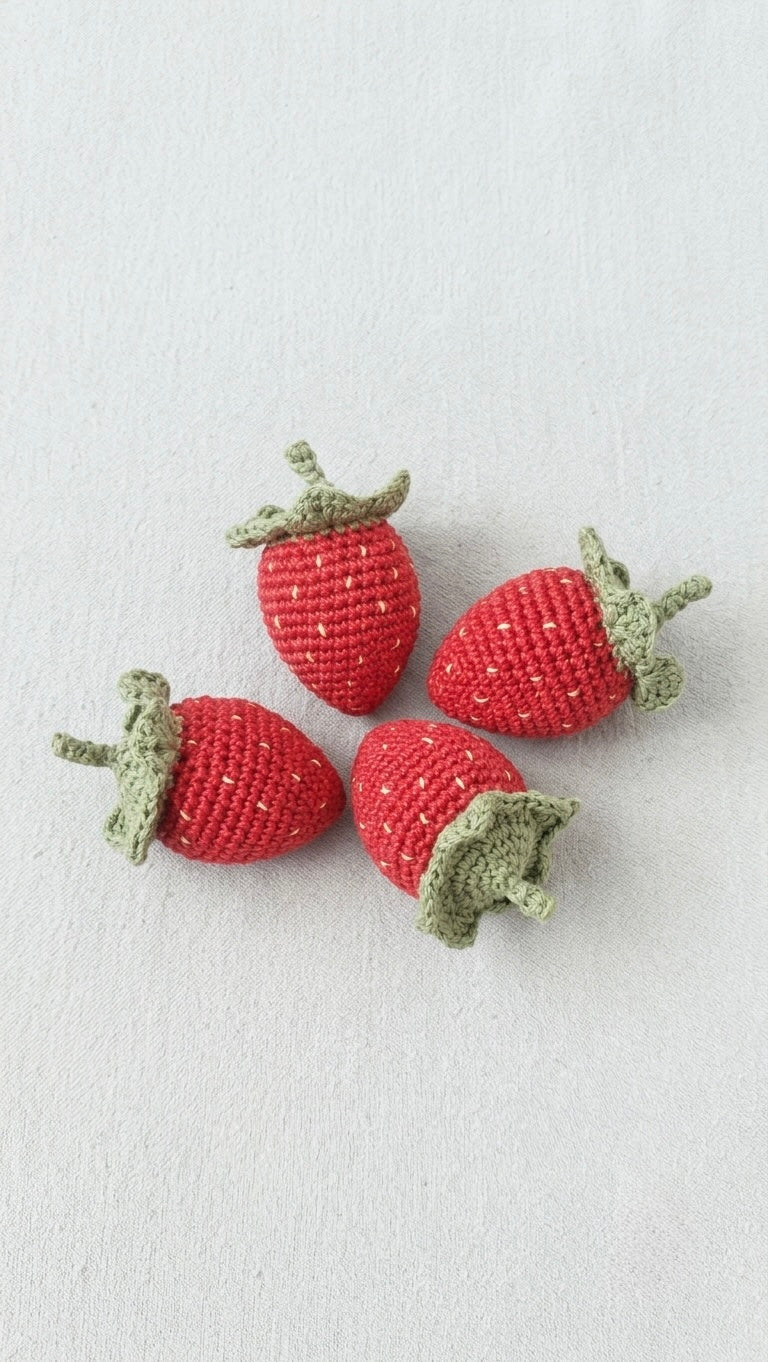4 Erdbeeren mit Körbchen